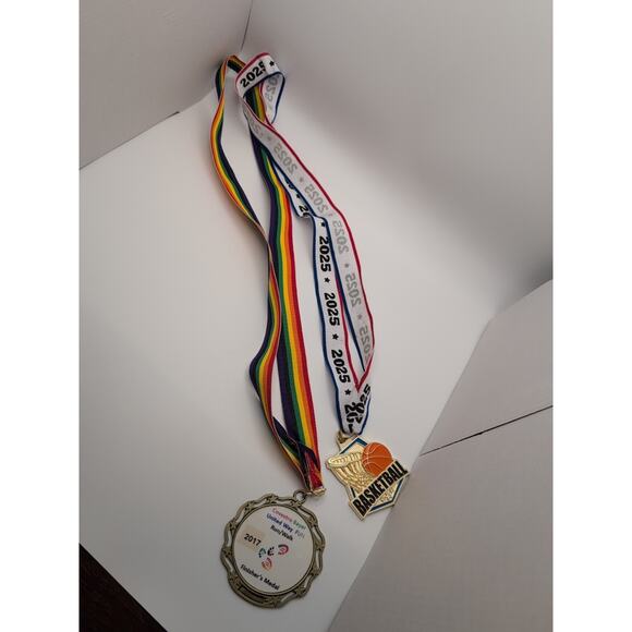 Set Of Two Medals: 2025 Basketball & 2017 Fun walk/run ribbon - Picture 1 of 3